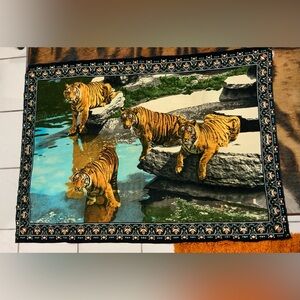Vintage Tiger Tapestry Wall Hanging Likely Made in Turkey.